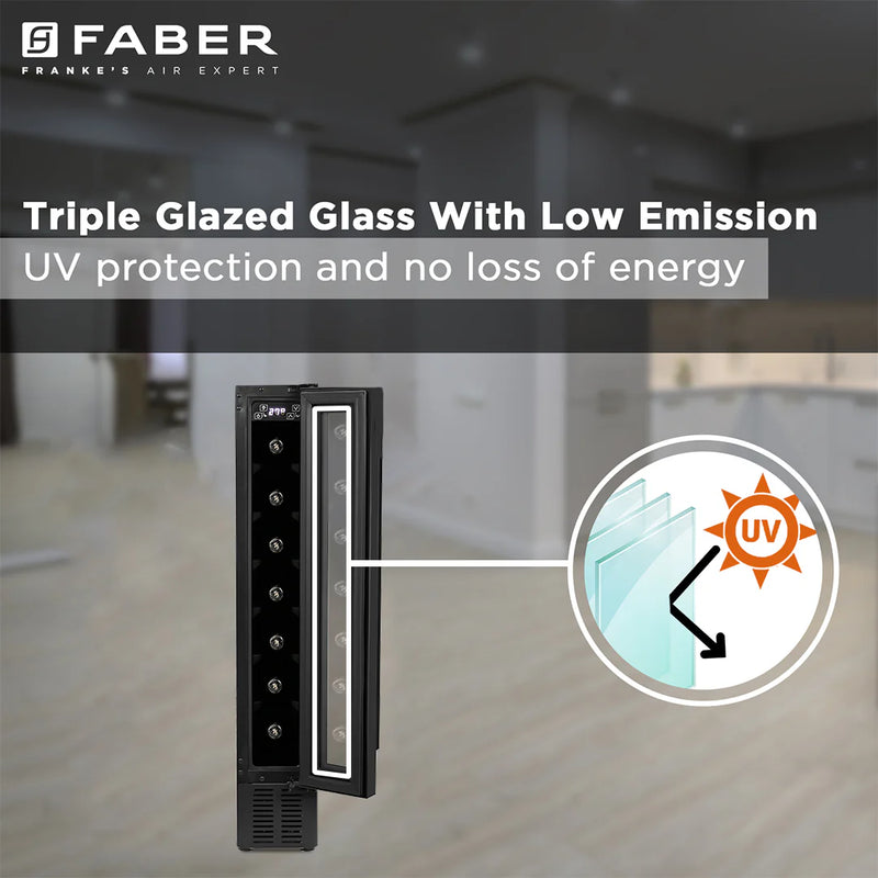 Faber FWC JCF 20 Wine Cooler – 7 Bottle Capacity, Single Zone Cooling, Touch LED Display, Wooden Shelves, Built-in / Freestanding-7
