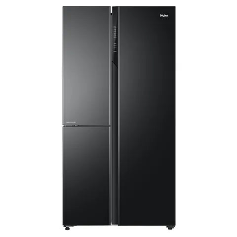 HAIER 598L 3-DOOR CONVERTIBLE SIDE-BY-SIDE REFRIGERATOR – BLACK GLASS HRT-683KGU1-1