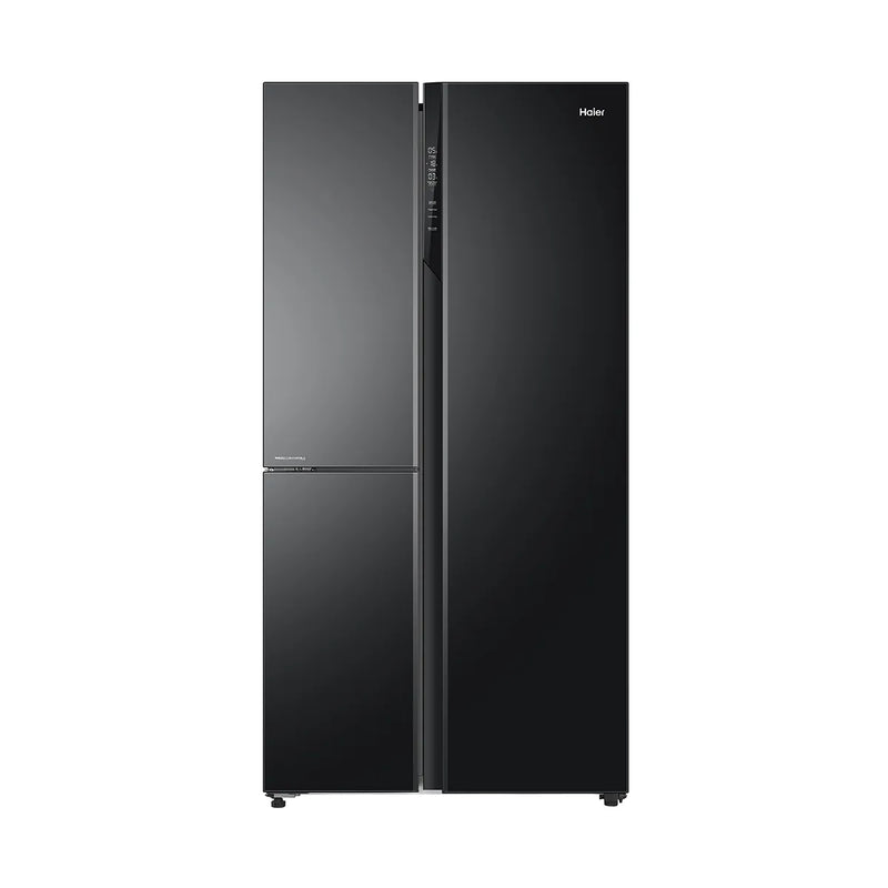 HAIER 598L 3-DOOR CONVERTIBLE SIDE-BY-SIDE REFRIGERATOR – BLACK GLASS HRT-683KGU1-6