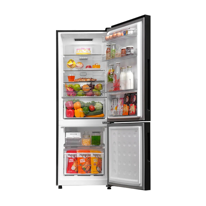 HAIER 265L BOTTOM MOUNT REFRIGERATOR – BLACK GLASS HRB-3152PKGA-P-6