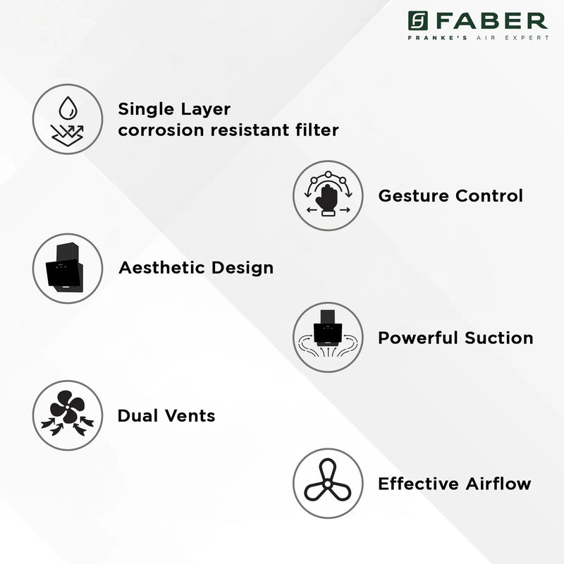 Faber Mojito IN HC SC FL BK 60 cm Wall-Mounted Chimney – 1200 m³/hr Suction, Heat Auto-Clean, Touch & Gesture Control-13