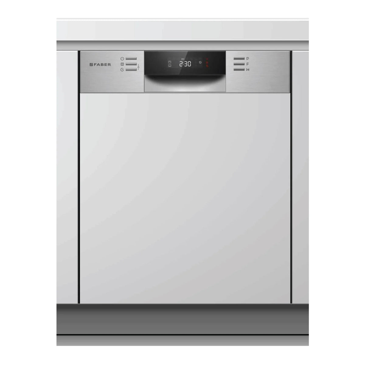 Faber FSID 8PR 14S Semi-Integrated Built-in Dishwasher – 14 Place Settings, 8 Wash Programs, Stainless Steel Finish, LED Display-1