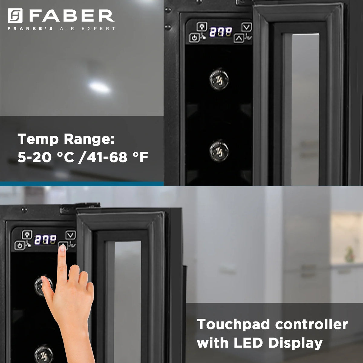 Faber FWC JCF 20 Wine Cooler – 7 Bottle Capacity, Single Zone Cooling, Touch LED Display, Wooden Shelves, Built-in / Freestanding-8