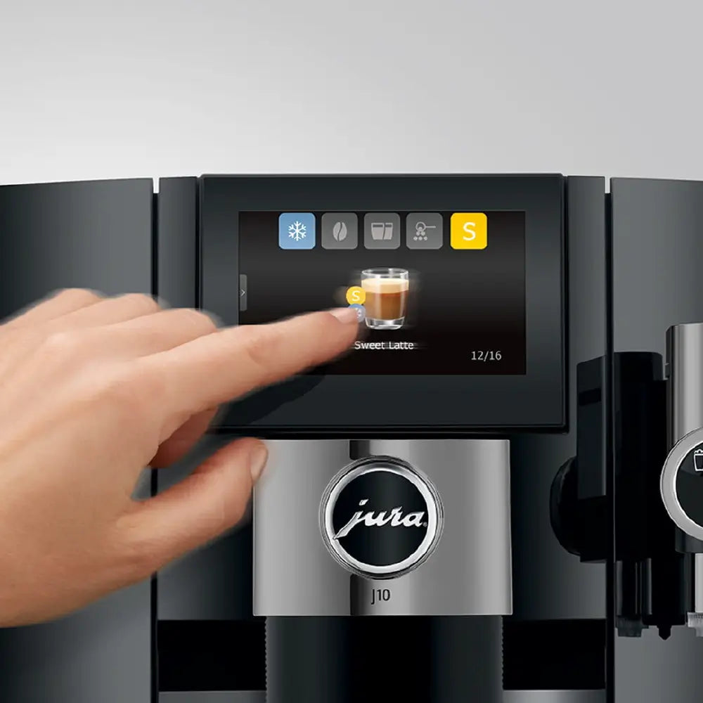 Jura J10 (Latest 2025 Model) Automatic Coffee Machine – 42 Specialty Drinks, Cold Brew & Sweet Foam Technology, P.A.G.2+ Grinder, 4.3” Touch Display (Piano Black)
