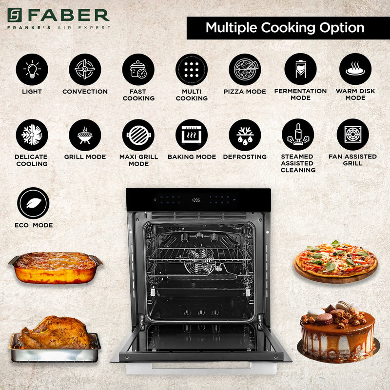 Faber FBIO 83L 15F BK Built-in Oven – 83L Semi-Transparent Black Glass, 15 Cooking Functions, Sensor Touch Control, 3D Hot Air Circulation, Energy Efficient-5