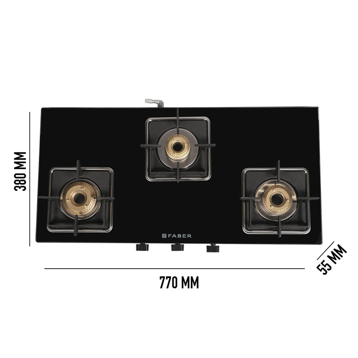 Faber Cooktop Remo 3BB BK – 3 Burner Manual Gas Cooktop with Brass Burners & Jumbo Burner | MS Powder Coated Finish