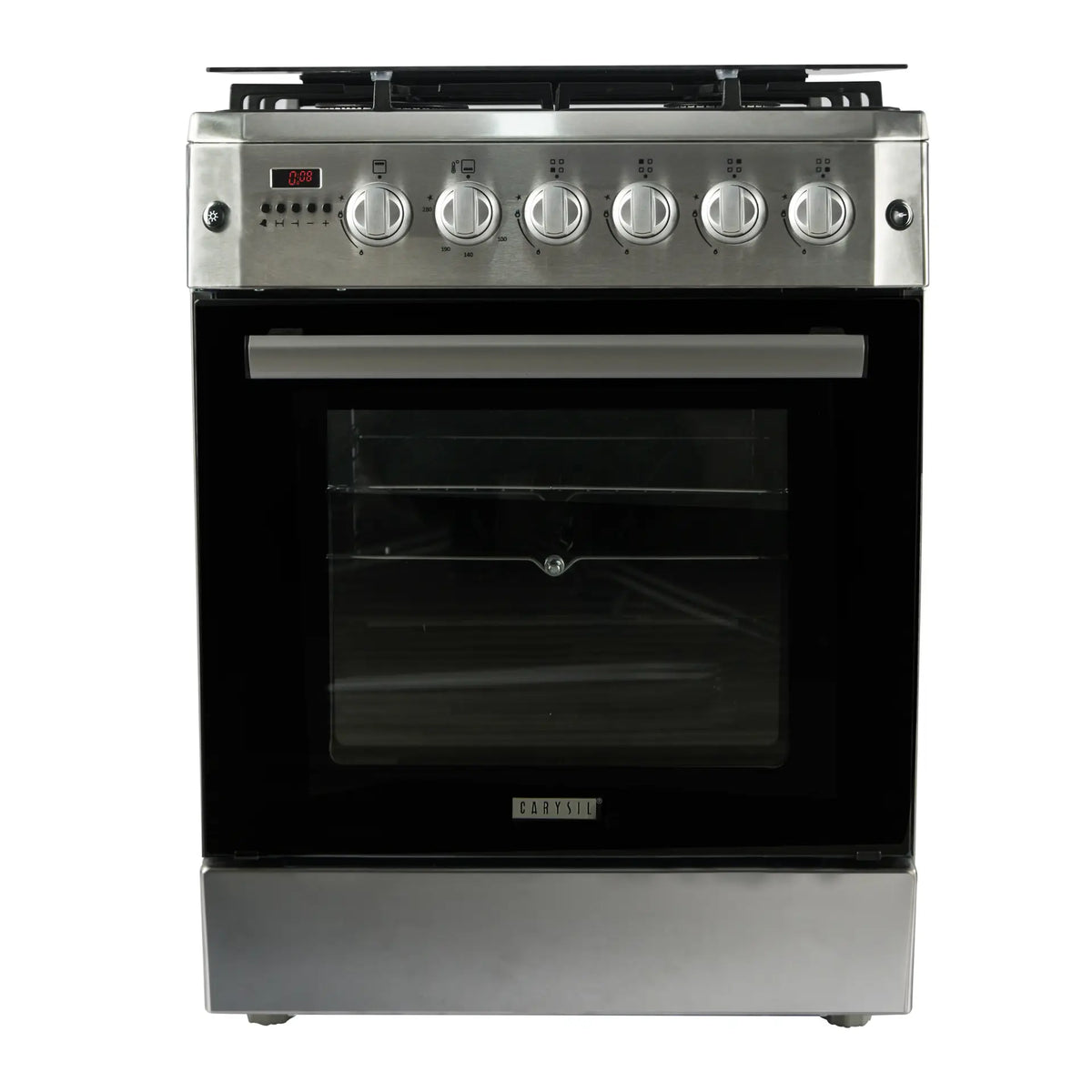 Carysil Free-Standing Cooking Range FSCR-01 – 62L Gas Oven, 4 SABAF Burners, Cast Iron Pan Supports, Stainless Steel Body, Digital Timer, 4-Burner Cooktop with Oven-1