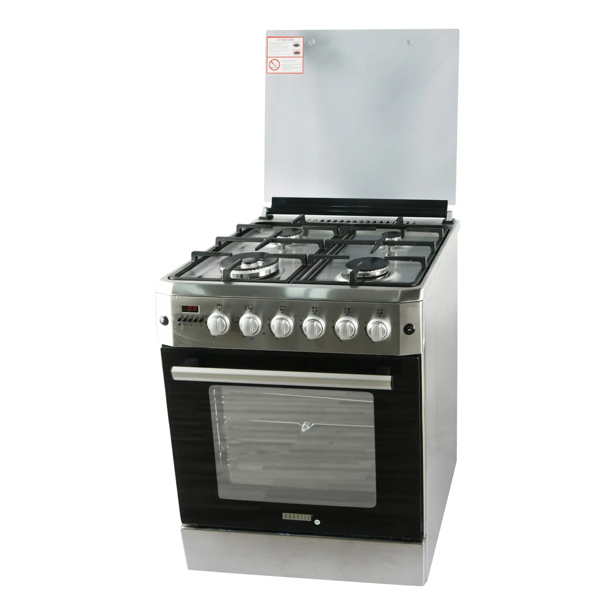 Carysil Free-Standing Cooking Range FSCR-01 – 62L Gas Oven, 4 SABAF Burners, Cast Iron Pan Supports, Stainless Steel Body, Digital Timer, 4-Burner Cooktop with Oven