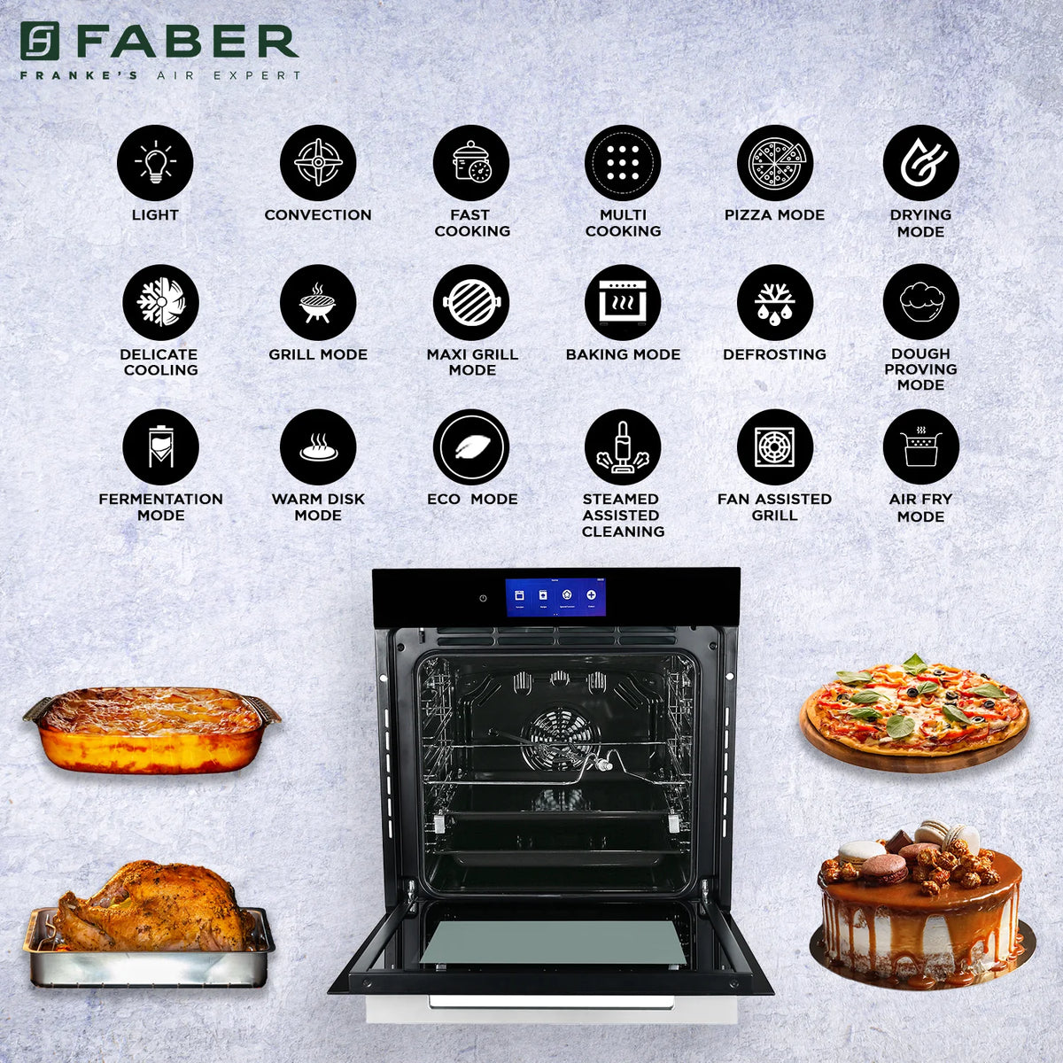 Faber FBIO 83L 18F TFT BK N Built-in Oven – 83L Black Glass, 18 Cooking Functions, TFT Touch Control, 3D Hot Air Circulation, Energy Efficient-10