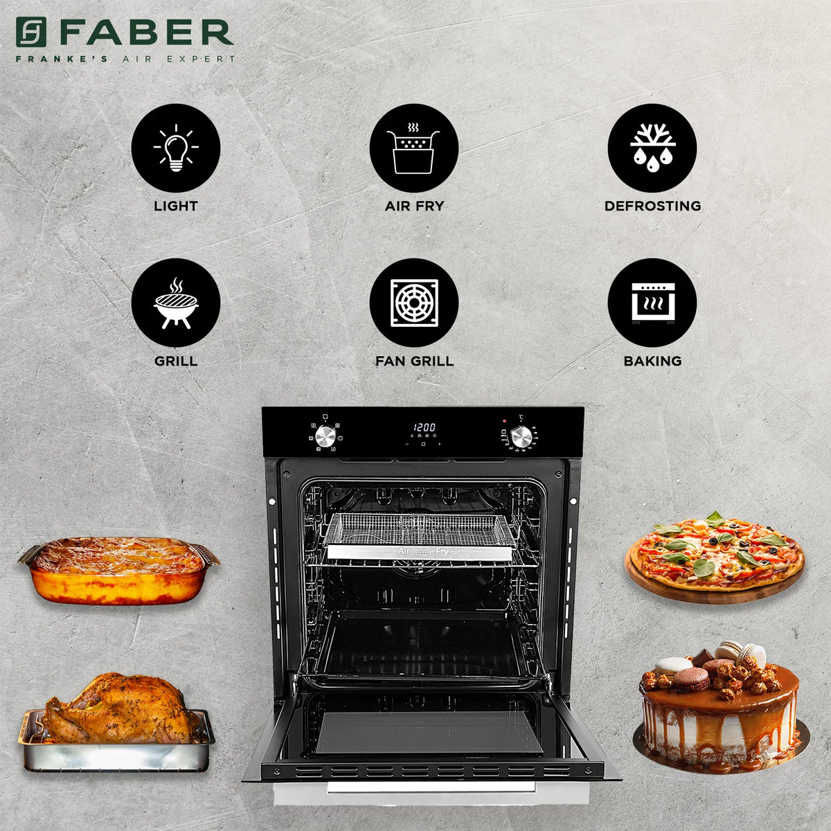 Faber FBIO 83L 6F AF BK Built-in Oven – 83L Black Glass, 6 Cooking Functions, Sensor Touch Control, 3D Hot Air Circulation, Air Fry, Energy Efficient-5