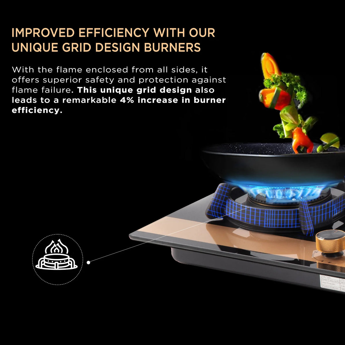 Faber Utopia HT-783 BR CI 75 cm Built-In Gas Hob – 3 Brass Burners, Flame Failure Safety & Auto-Ignition-4