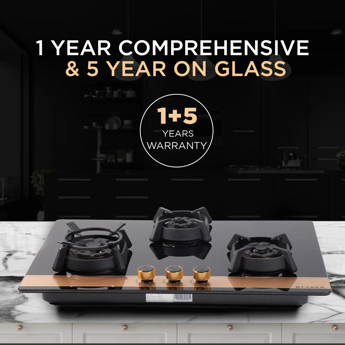 Faber Utopia HT-783 BR CI 75 cm Built-In Gas Hob – 3 Brass Burners, Flame Failure Safety & Auto-Ignition-5