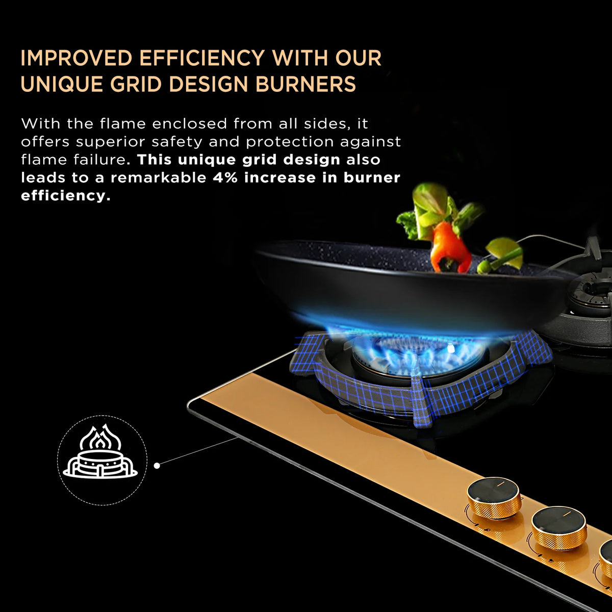 Faber Utopia Pro HT-704 BR CI 70 cm Built-In Gas Hob – 4 Brass Burners, Flame Failure Safety & Auto Ignition