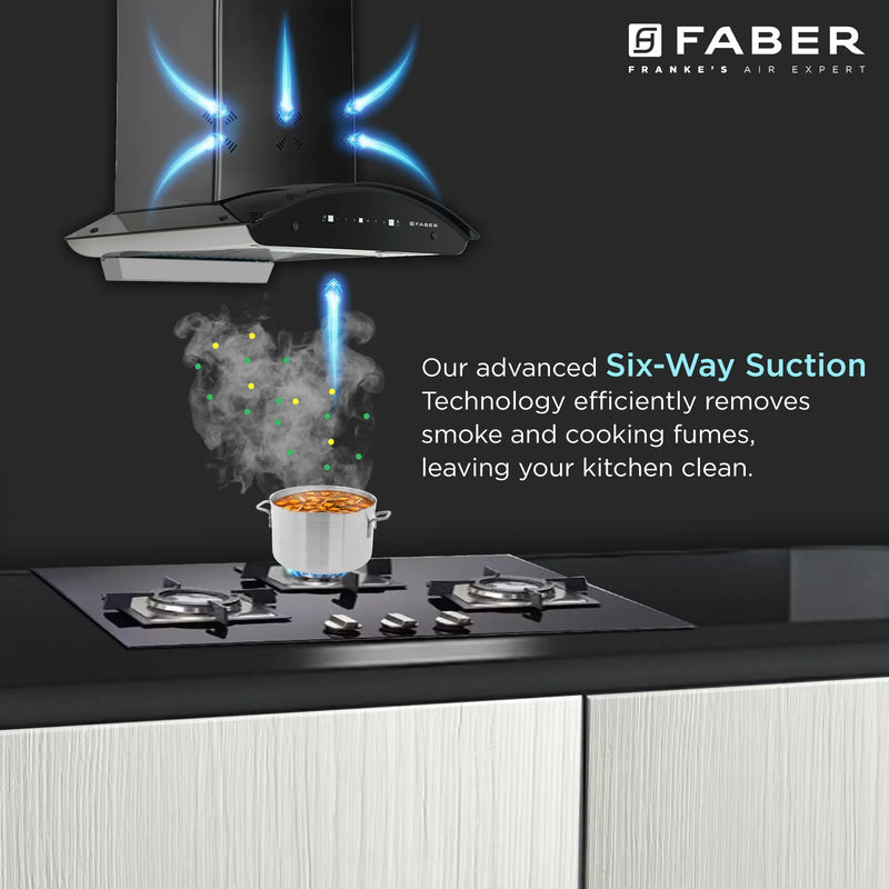 Faber Ellora 3D IN HC SC FL BK 60 cm Wall-Mounted Chimney – 1400 m³/hr Suction, 3D Suction, Heat Auto-Clean & Gesture Control-7