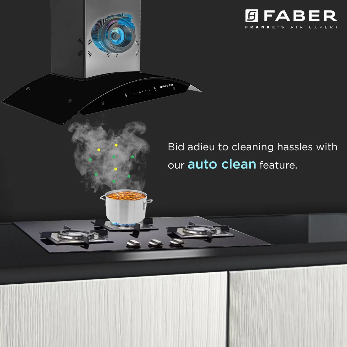 Faber Ellora 3D IN HC SC BF BK 90 cm Wall-Mounted Chimney – 1400 m³/hr Suction, 3D Suction, Baffle Filter & Gesture Control