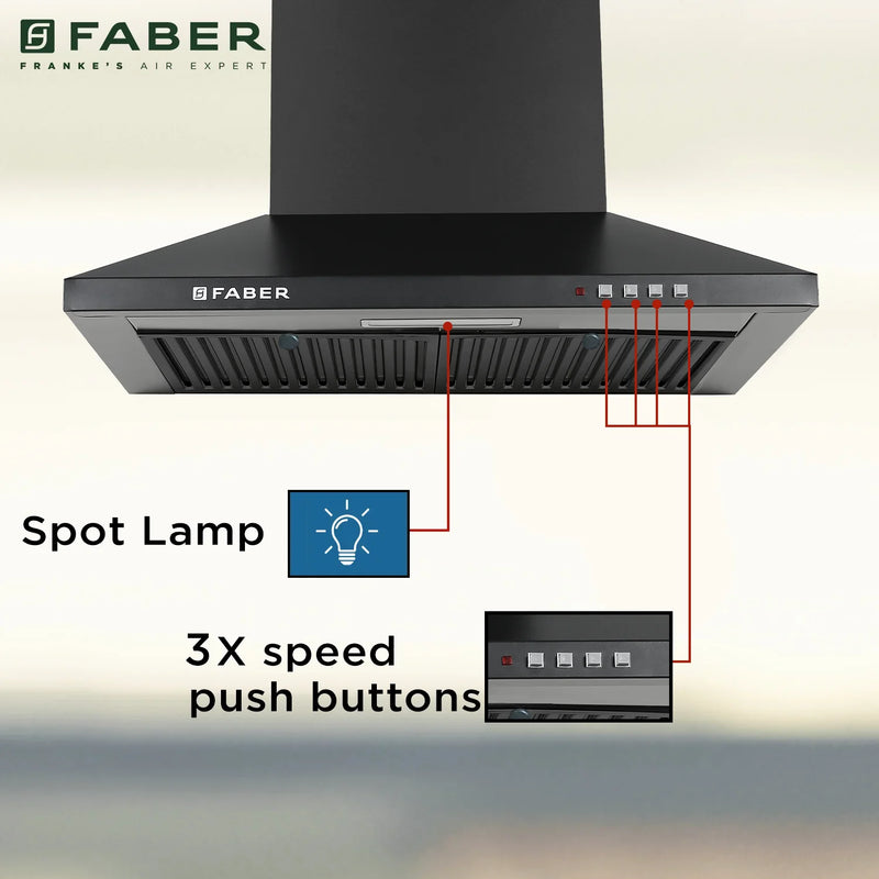 Faber Pluto PB BF BK 60 cm Wall-Mounted Chimney – 1000 m³/hr Suction, Baffle Filter & Push Button Control-2