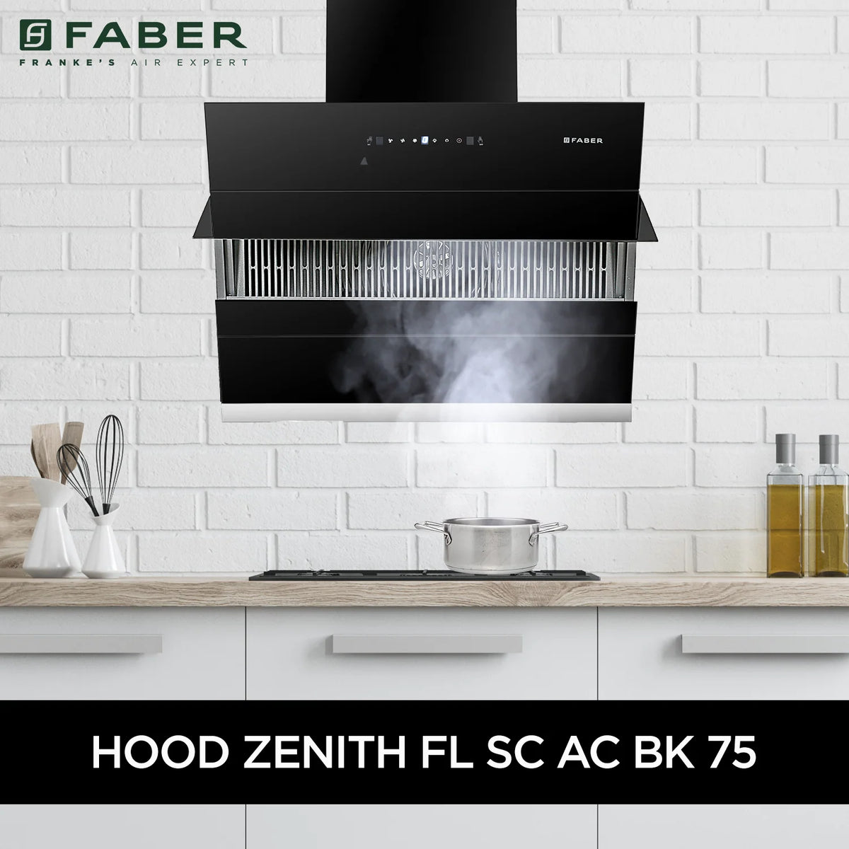 Faber Zenith FL SC AC BK 75 cm Wall-Mounted Chimney – 1350 m³/hr Suction, Filterless Auto-Clean & Gesture/Touch Control-9