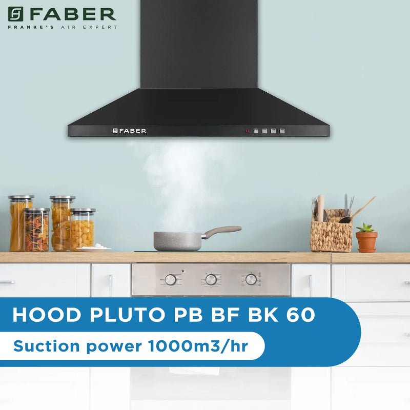 Faber Pluto PB BF BK 60 cm Wall-Mounted Chimney – 1000 m³/hr Suction, Baffle Filter & Push Button Control-6