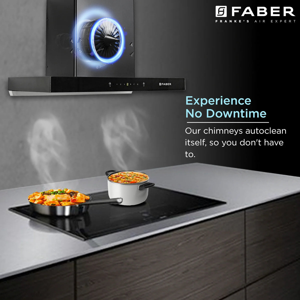 Faber Cygnus IN 3D HC SC FL BK 75 cm Wall-Mounted Chimney – 1400 m³/hr Suction, 3D Suction & Auto-Clean