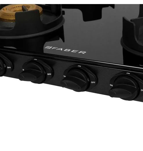 Faber Cooktop Onyx 4BB BK CI – 4 Burner Gas Cooktop with Brass Burners, Jumbo Burner, MS Powder Coated Finish-2