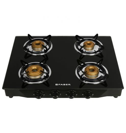 Faber Cooktop Jumbo 4BB BK – 4 Burner Manual Gas Cooktop with Brass Burners & Jumbo Burner | MS Powder Coated Finish-1