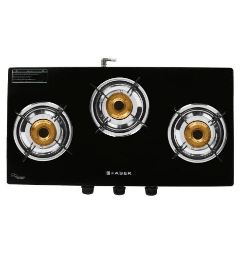 Faber Cooktop Jumbo 3BB BK – 3 Burner Manual Gas Cooktop with Brass Burners & Jumbo Burner | MS Powder Coated Finish