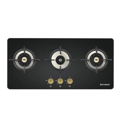 Faber Hob Maxus HT803 CRS BR CI AI – 3-Burner Brass Gas Hob, Tempered Black Glass, Auto Ignition, 80cm-1