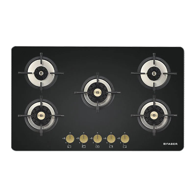 Faber Hob Maxus HT905 CRS BR CI AI – 5-Burner Brass Gas Hob, Black Toughened Glass, Auto Ignition, 90cm-4