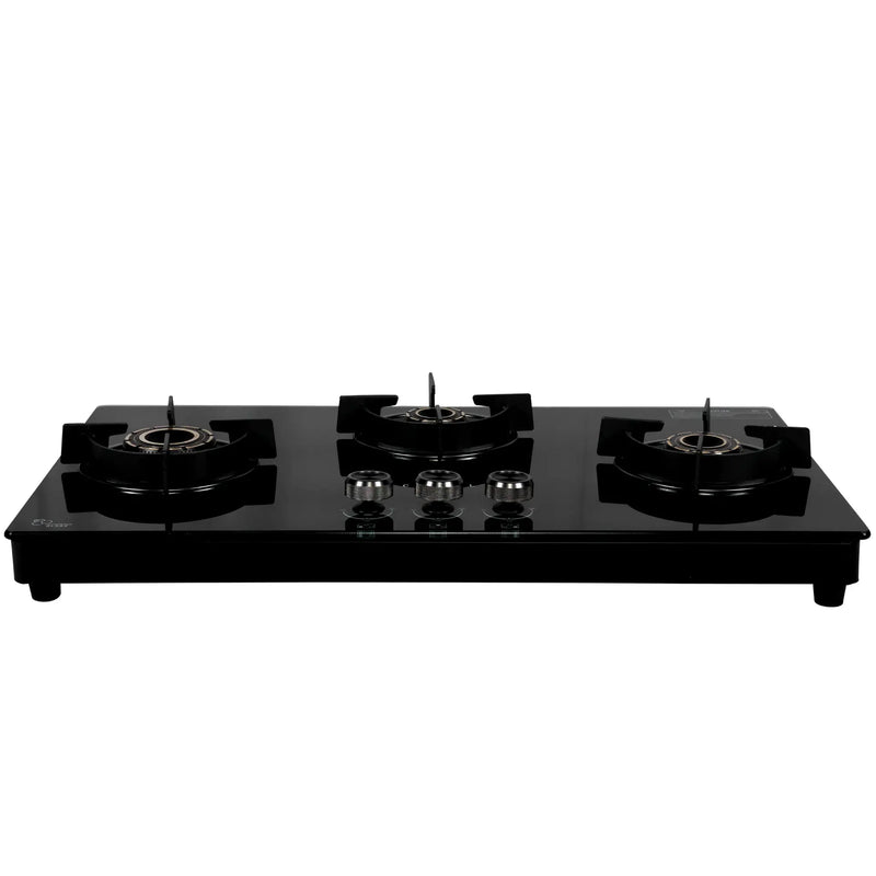 Carysil Olive 3 Burner Gas Cooktop | Brass Burners, Auto Ignition, Black Tempered Glass, Heavy Pan Support-1