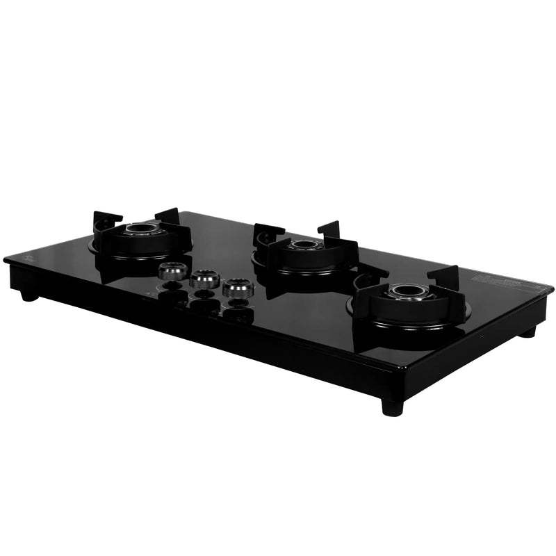 Carysil Olive 3 Burner Gas Cooktop | Brass Burners, Auto Ignition, Black Tempered Glass, Heavy Pan Support-4