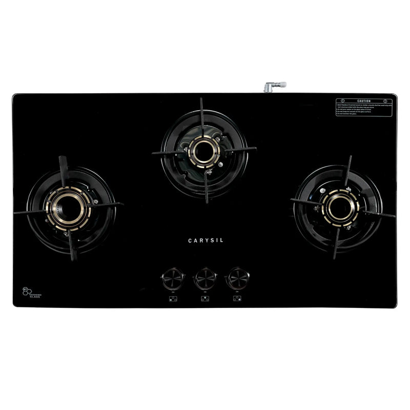 Carysil Olive 4 Burner Gas Cooktop | Brass Burners, Auto Ignition, Black Tempered Glass, Heavy Pan Support-5