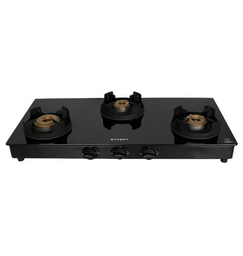 Faber Cooktop Onyx 3BB BK CI – 3 Burner Gas Cooktop with Brass Burners, Jumbo Burner, MS Powder Coated Finish-1