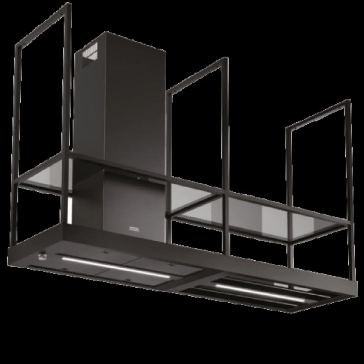 Carysil Railing BLDC  Island Chimney 90+90 cm | 1300 m³/hr Suction | Touch Control | LED Lighting | Matt Black & Tempered Glass | Premium Island Kitchen Chimney