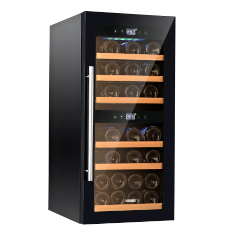 Carysil Wine Chiller – 24 Bottles, Dual Zone Cooling (3°C–20°C), Free Standing Wine Cooler with LED Display, Wooden Shelves & Toughened Glass Door-2