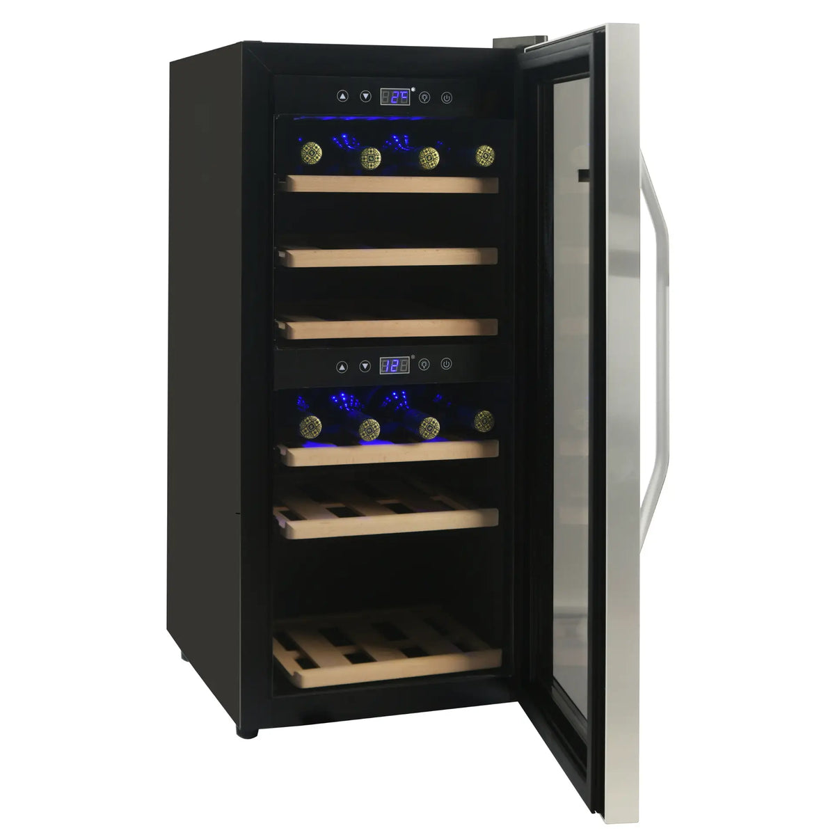 Carysil Wine Chiller – 24 Bottles, Dual Zone Cooling (3°C–20°C), Free Standing Wine Cooler with LED Display, Wooden Shelves & Toughened Glass Door-10